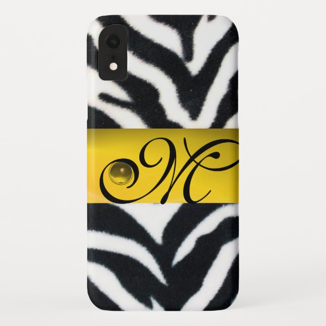 YELLOW BLACK WHITE ZEBRA FUR MONOGRAM,Topaz Case-Mate iPhone Case (Back)