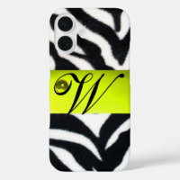 YELLOW BLACK WHITE ZEBRA FUR MONOGRAM,Topaz