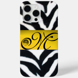YELLOW BLACK WHITE ZEBRA FUR MONOGRAM,Topaz iPhone 15 Pro Max Case
