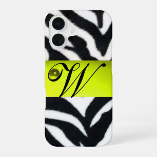 YELLOW BLACK WHITE ZEBRA FUR MONOGRAM,Topaz iPhone 16 Case