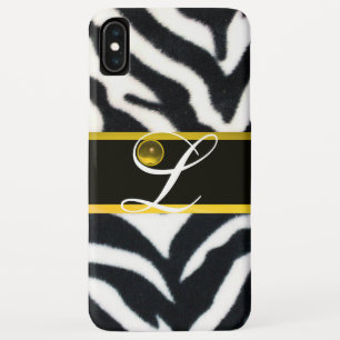 YELLOW BLACK WHITE ZEBRA FUR  YELLOW GEM MONOGRAM, iPhone XS MAX CASE
