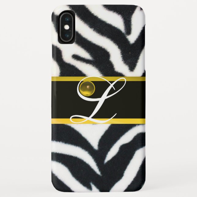 YELLOW BLACK WHITE ZEBRA FUR  YELLOW GEM MONOGRAM, Case-Mate iPhone CASE (Back)