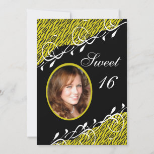 Yellow & Black Zebra Print Sweet 16 Invitation