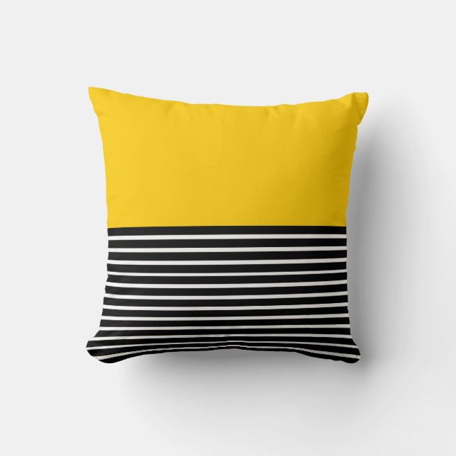 Yellow Block Black White Stripes Cushion (Front)
