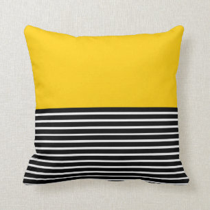 Yellow Block Black White Stripes Cushion
