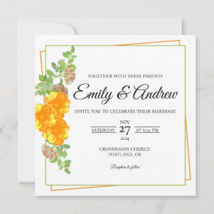Yellow Bloom Floral Watercolor Square Wedding Invitation
