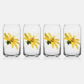 Yellow Blooms Set of 4 Can Glass