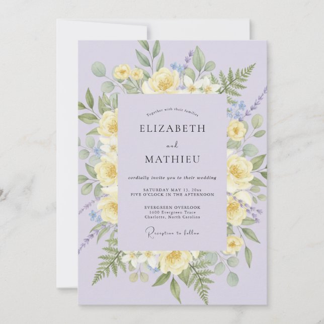 Yellow Blossom Romantic Garland Wedding Invitation (Front)