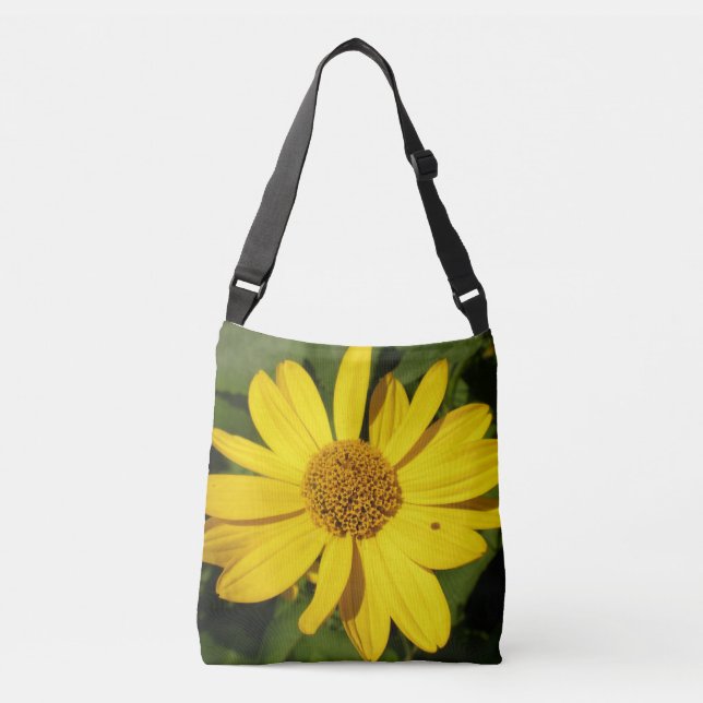 Yellow blossom with green leaves crossbody bag (Front)