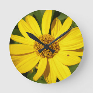 Yellow blossom with green leaves round clock