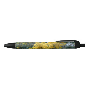 Yellow Blossoming Australian Yellow Wattle Tree,  Blue Ink Pen