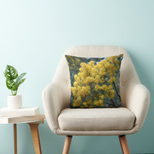 Yellow Blossoming Australian Yellow Wattle Tree, Cushion