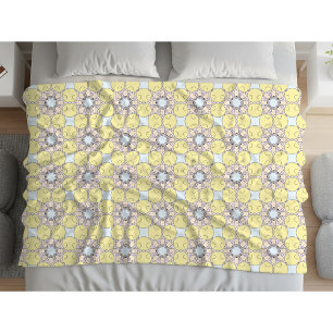 Yellow, blue and grey geometric patterned  fleece blanket
