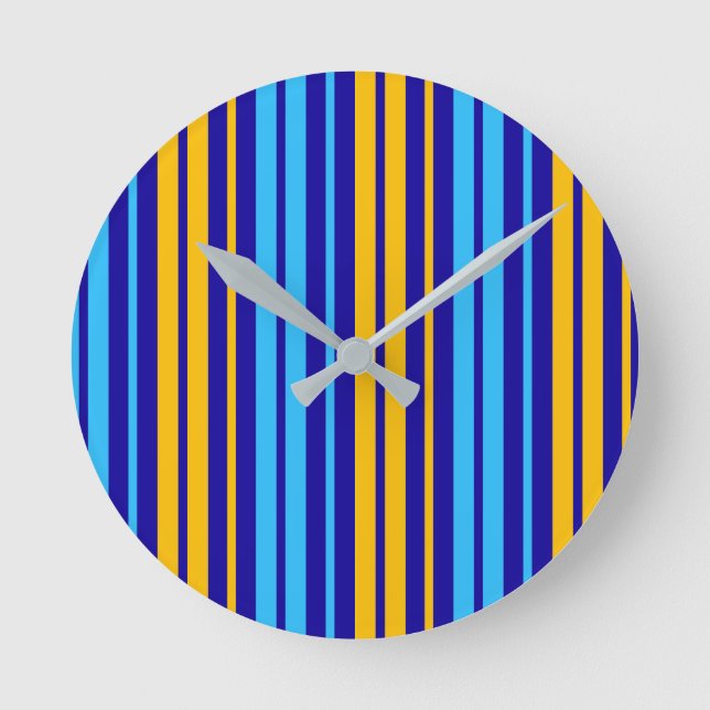 Yellow Blue and Navy Vertical Stripes Pattern  Round Clock (Front)