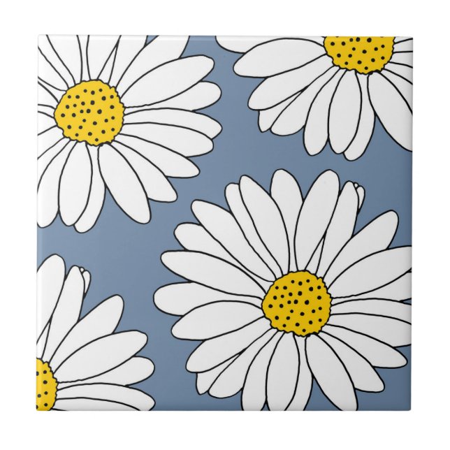 Yellow Blue and White Daisies Ceramic Tile (Front)