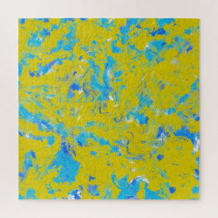 Yellow, Blue and White Swirls Jigsaw Puzzle