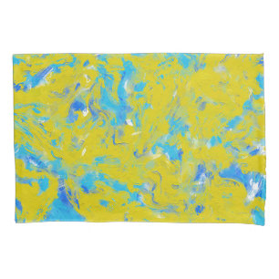 Yellow, Blue and White Swirls Pillowcase