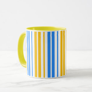 Yellow Blue and White Vertical Stripes Pattern Mug