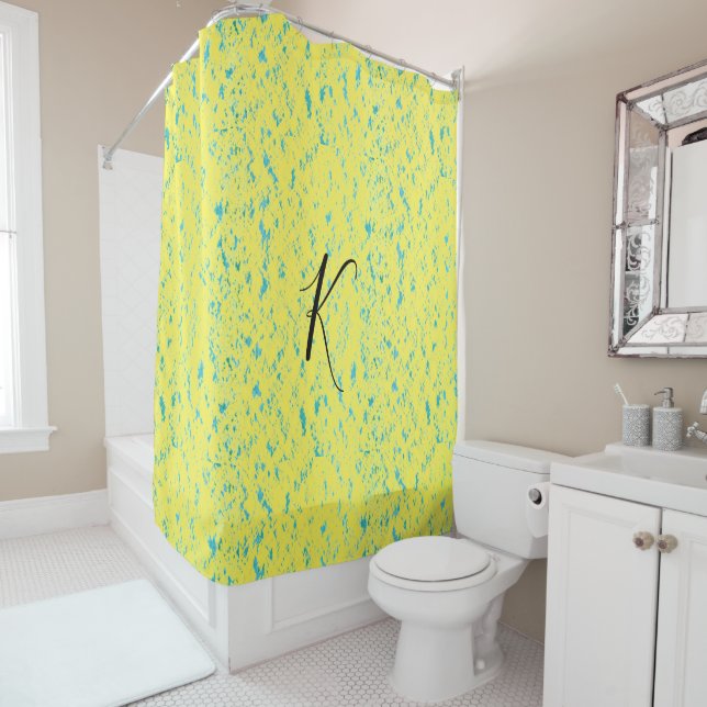 Yellow Blue Artsy Patterns Monograms Colourful Cut Shower Curtain (In Situ)