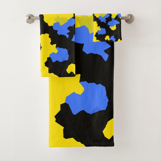 Yellow Blue Black Abstract Design Bath Towel Set (Insitu)