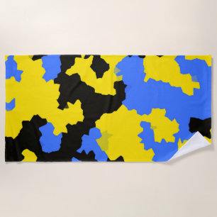 Yellow Blue Black Abstract Design Beach Towel