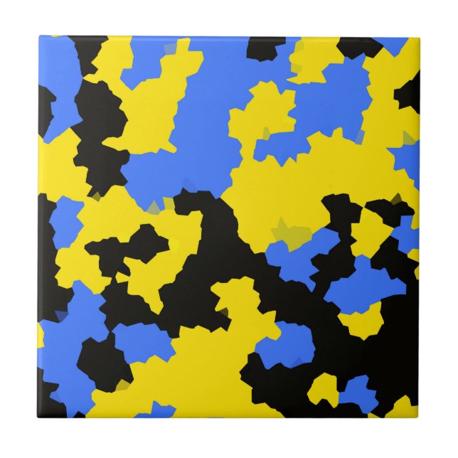 Yellow Blue Black Abstract Design Ceramic Tile (Front)