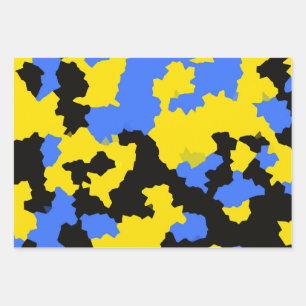 Yellow Blue Black Abstract Design Wrapping Paper Sheet