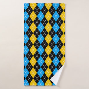 Yellow Blue Black Argyle Diamond Design Bath Towel