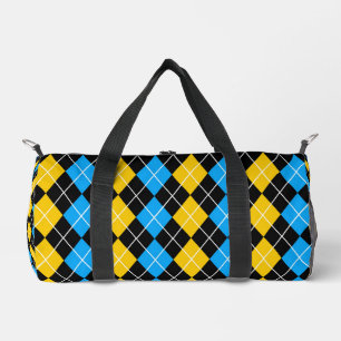 Yellow Blue Black Argyle Diamond Design Duffle Bag