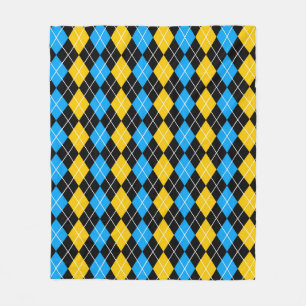 Yellow Blue Black Argyle Diamond Design Fleece Blanket
