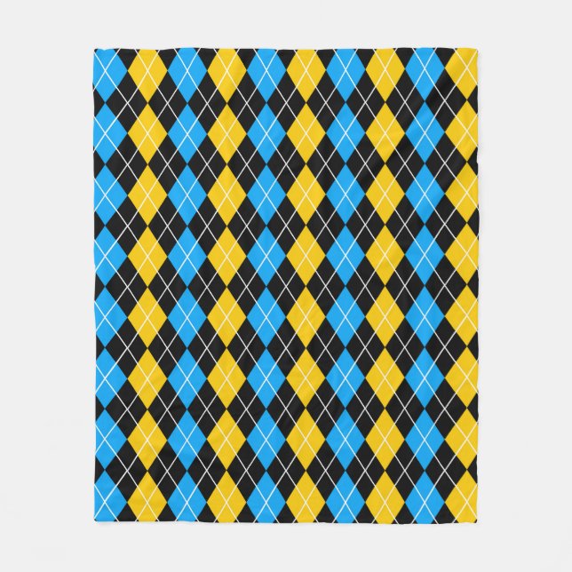 Yellow Blue Black Argyle Diamond Design  Fleece Blanket (Front)