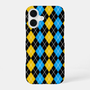 Yellow Blue Black Argyle Diamond Design iPhone 16 Case