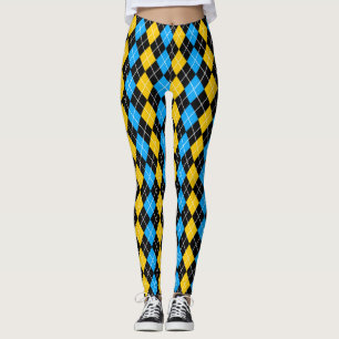 Yellow Blue Black Argyle Diamond Design Leggings