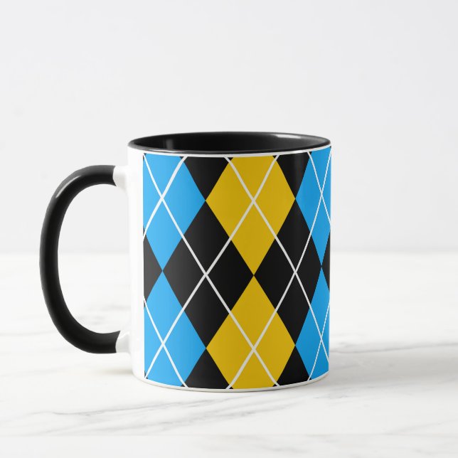 Yellow Blue Black Argyle Diamond Design  Mug (Left)