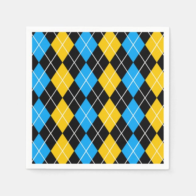 Yellow Blue Black Argyle Diamond Design  Napkin (Front)
