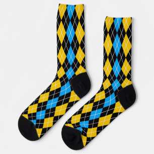 Yellow Blue Black Argyle Diamond Design Socks