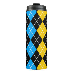 Yellow Blue Black Argyle Diamond Design Thermal Tumbler
