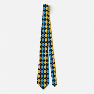 Yellow Blue Black Argyle Diamond Design  Tie