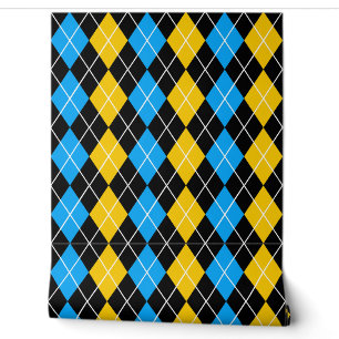 Yellow Blue Black Argyle Diamond Design Wallpaper