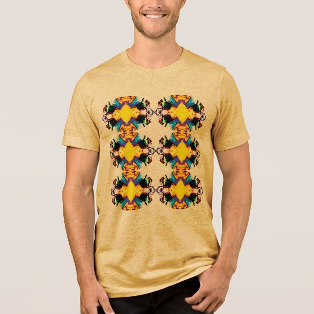 Yellow Blue Black Vertical Mandala Rows Pop Art Tri-Blend Shirt (Front)