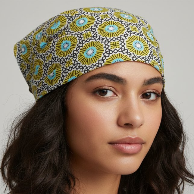 Yellow Blue Black & White Mosaic Geometric Pattern Fabric (Creator Uploaded)