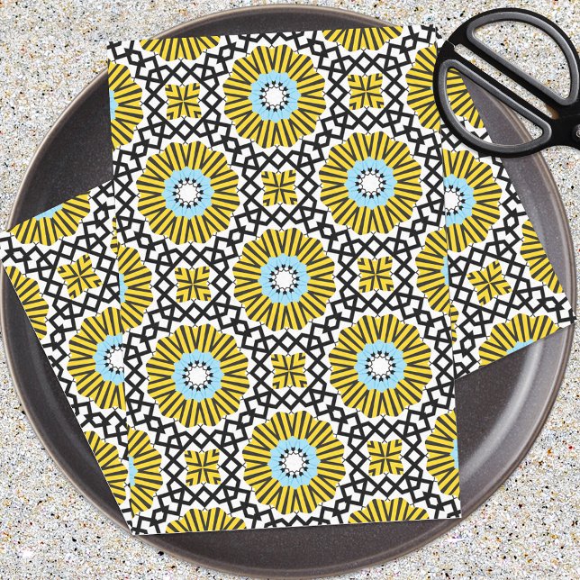 Yellow Blue Black & White Mosaic Geometric Pattern Tissue Paper (Creator Uploaded)