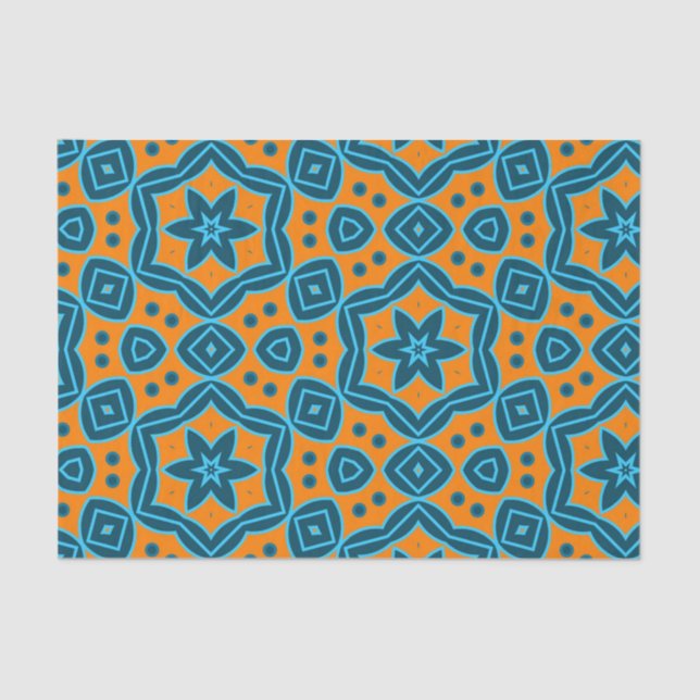 Yellow & Blue Boho Stylish Geometric Pattern Tissue Paper (Front)