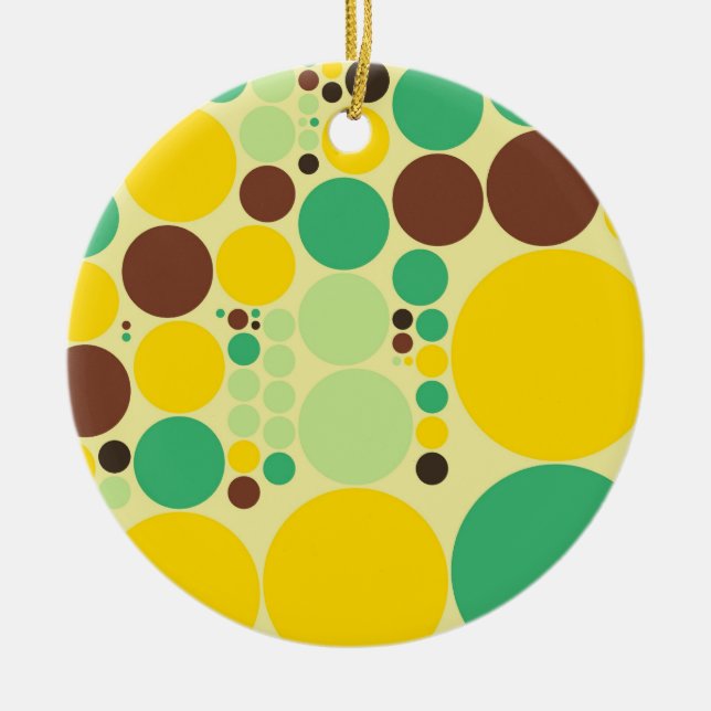Yellow, Blue, Brown Polka Dots Pattern Ceramic Tree Decoration (Front)