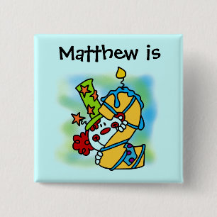 Yellow/Blue Candle Clown 2nd Birthday Button