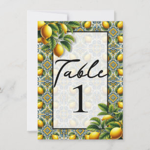 Yellow Blue Capri Lemon Mediterranean Table Number