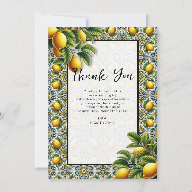 Yellow Blue Capri Lemon Mediterranean Thank You Invitation (Front)