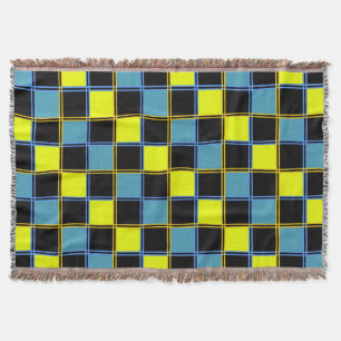 Yellow blue checkered geometric pattern throw blanket