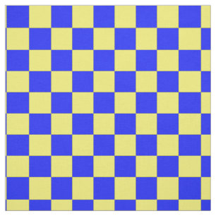 Yellow Blue Chequered Block Print Pattern Fabric