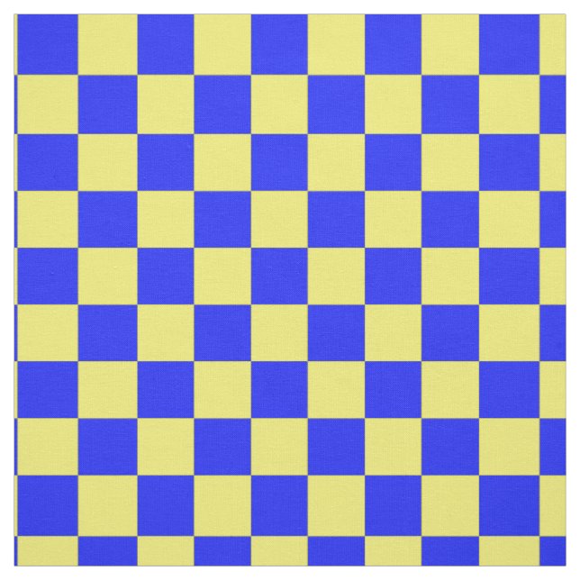 Yellow Blue Chequered Block Print Pattern Fabric (Swatch)